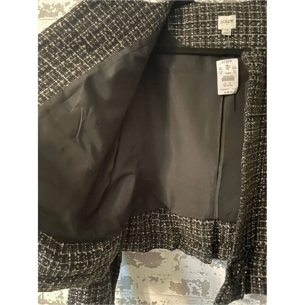 J.Crew Black & White Tweed Peplum Jacket Blazer Size 14 collarless